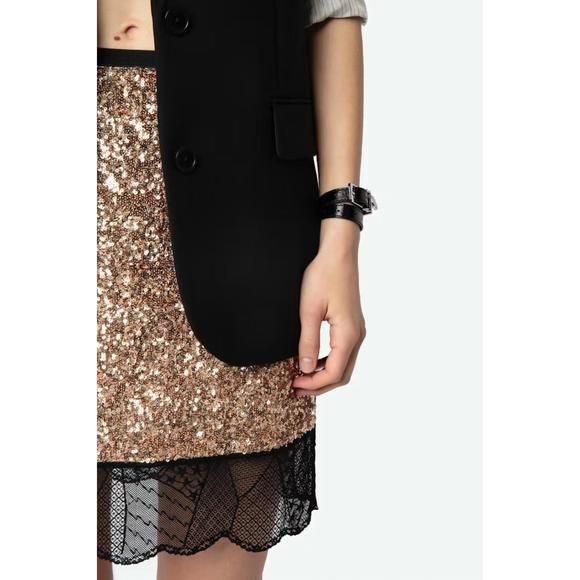 NEW ZADIG & VOLTAIRE justicias sequin skirt in gold - Picture 3 of 4